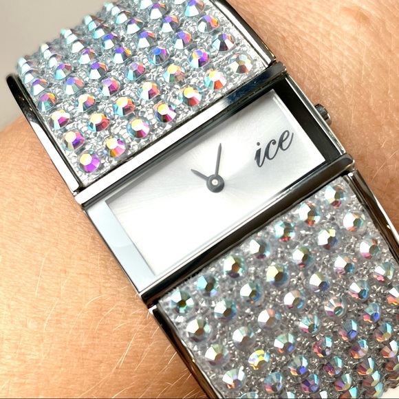 Pavé Crystal Ice Bangle Watch - Aurora Borealis - Picture 5 of 9